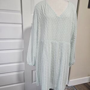 Cottagecore Babydoll Smock Dress 2XL | Pastel Green Swiss Dot | 100% Cotton Boho